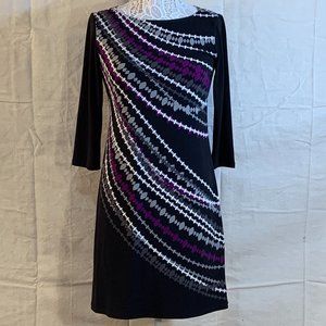 London Times Black Gray White Purple Stretch Shift Dress 3/4 sleeve Petite 4